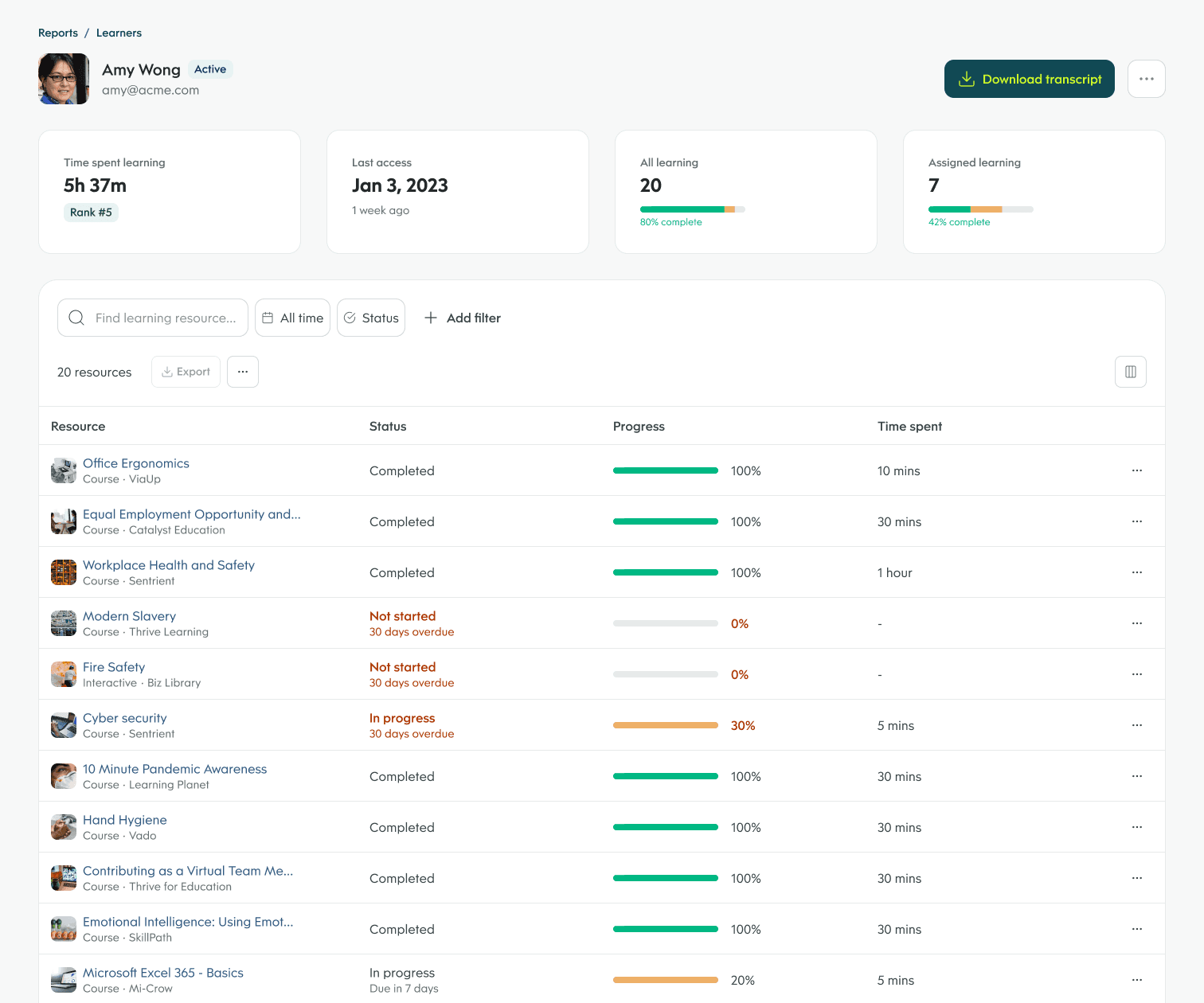 High-fidelity — learner profile