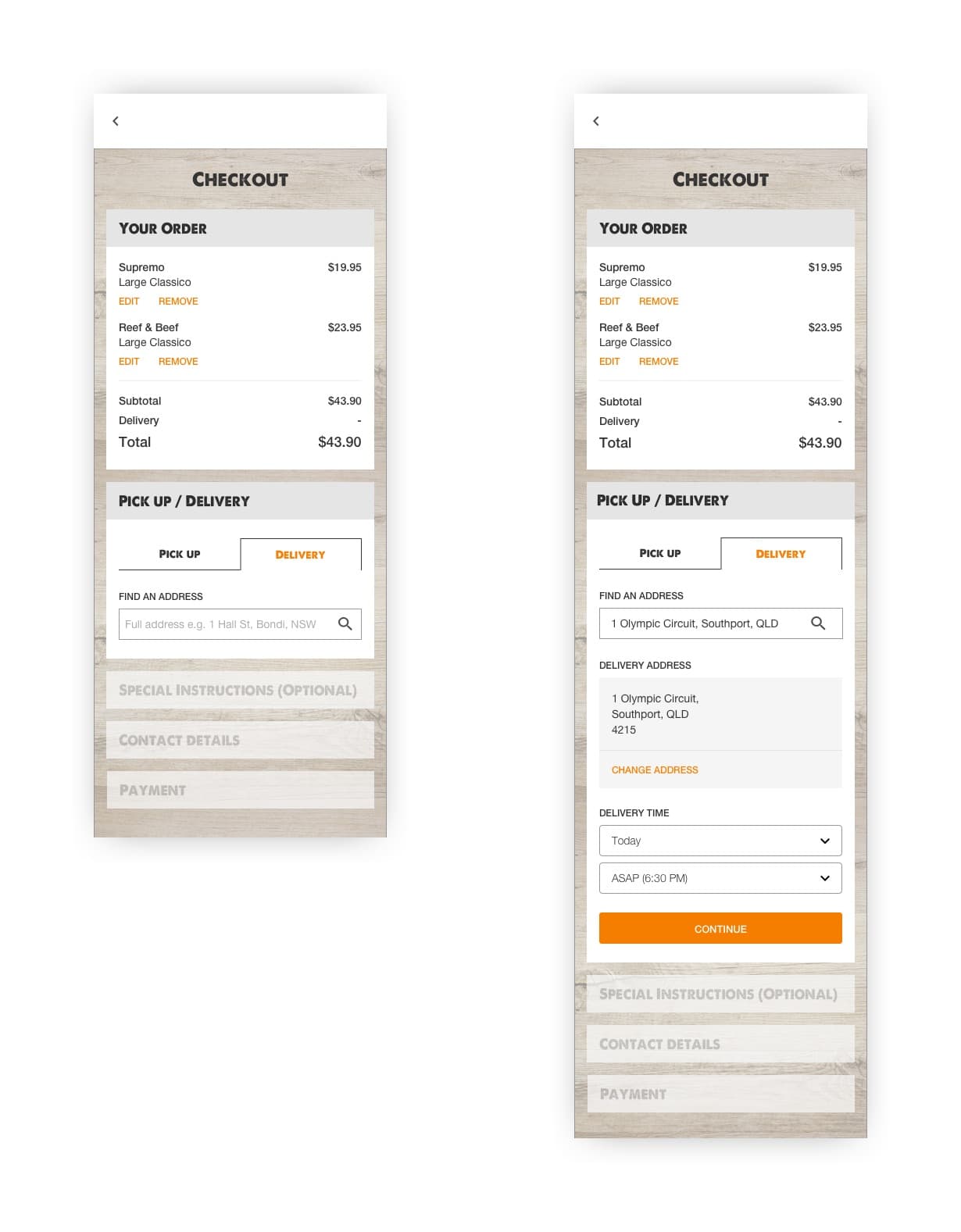 Checkout redesign — before