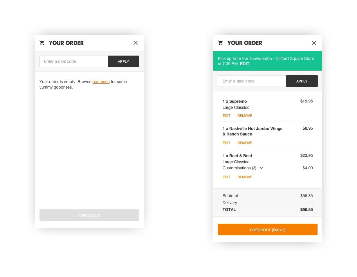 Deal bundle cart redesign — before