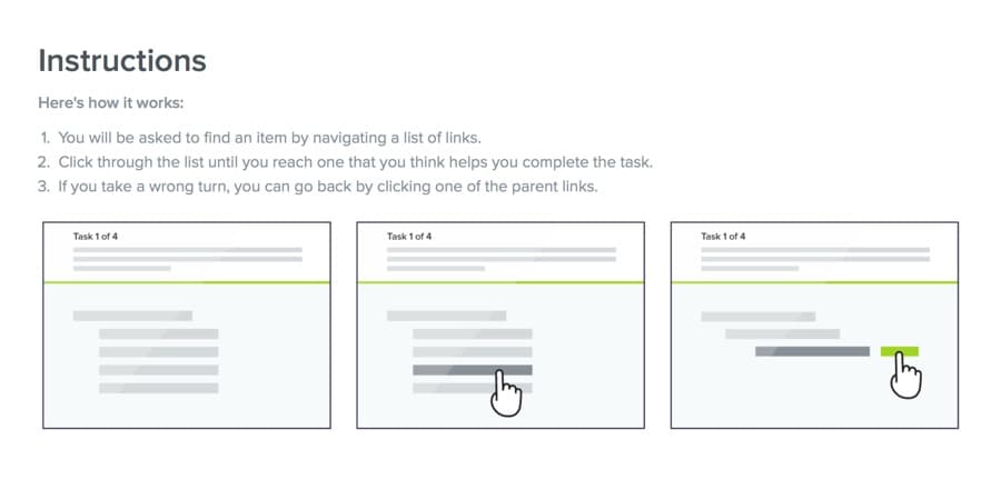 Tree test — instructions